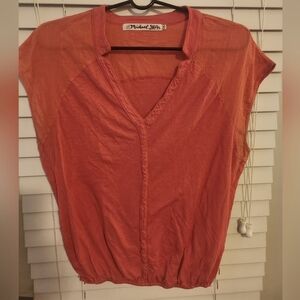 Michael Stars Coral Cap Sleeve Blouse with Notched Collar OS (Fits M/L Best)